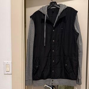 RVCA Black and Gray Hooded Vest, Size M